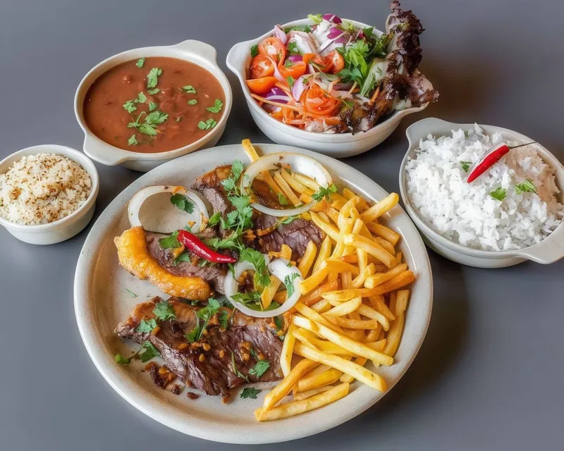 Picanha com farofa, feijão e arroz